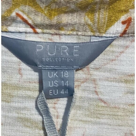 Pure Collection Top Womens 14 Yellow Tropical Floral Lace Trim Slub Knit Boho - Picture 4 of 7